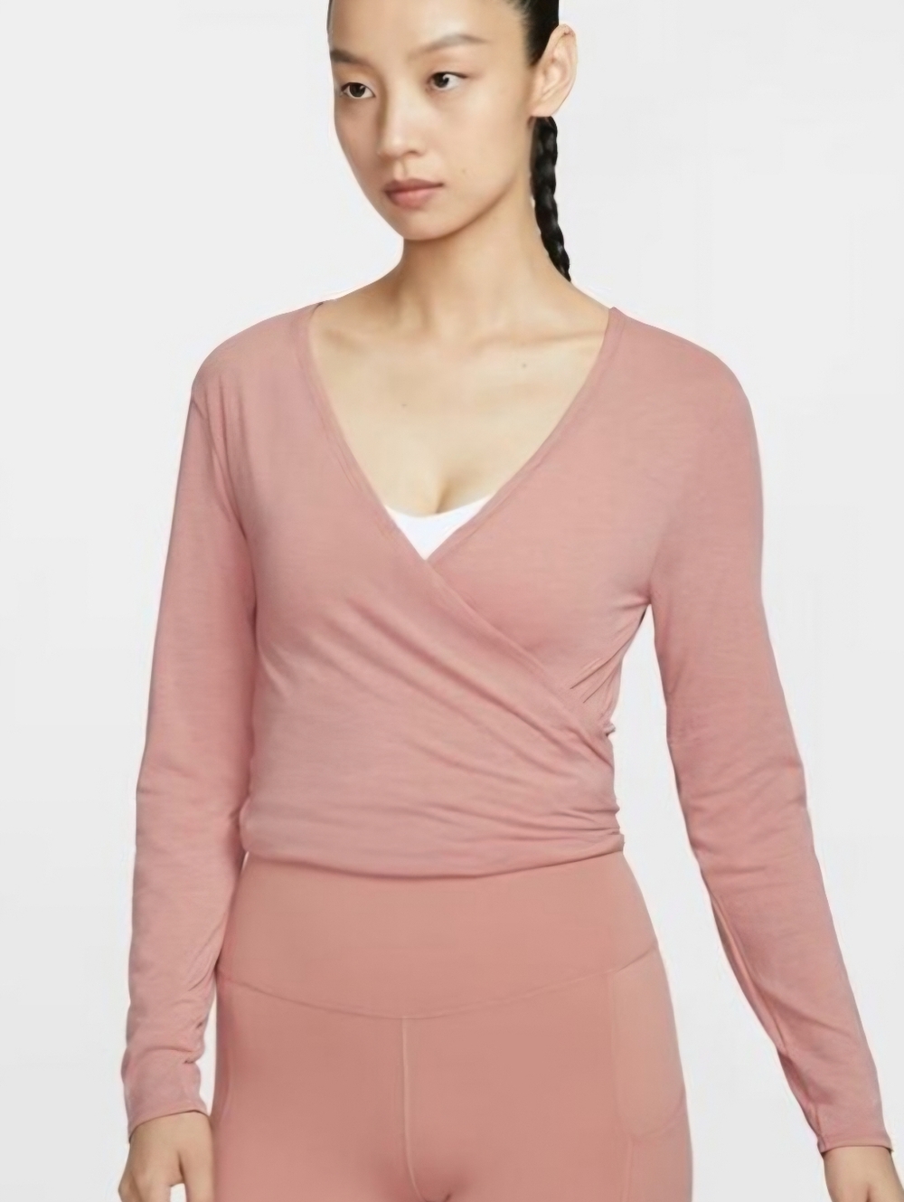 NIKE ONE NWT Dusty Rose Wrap-Front Long Sleeve Top